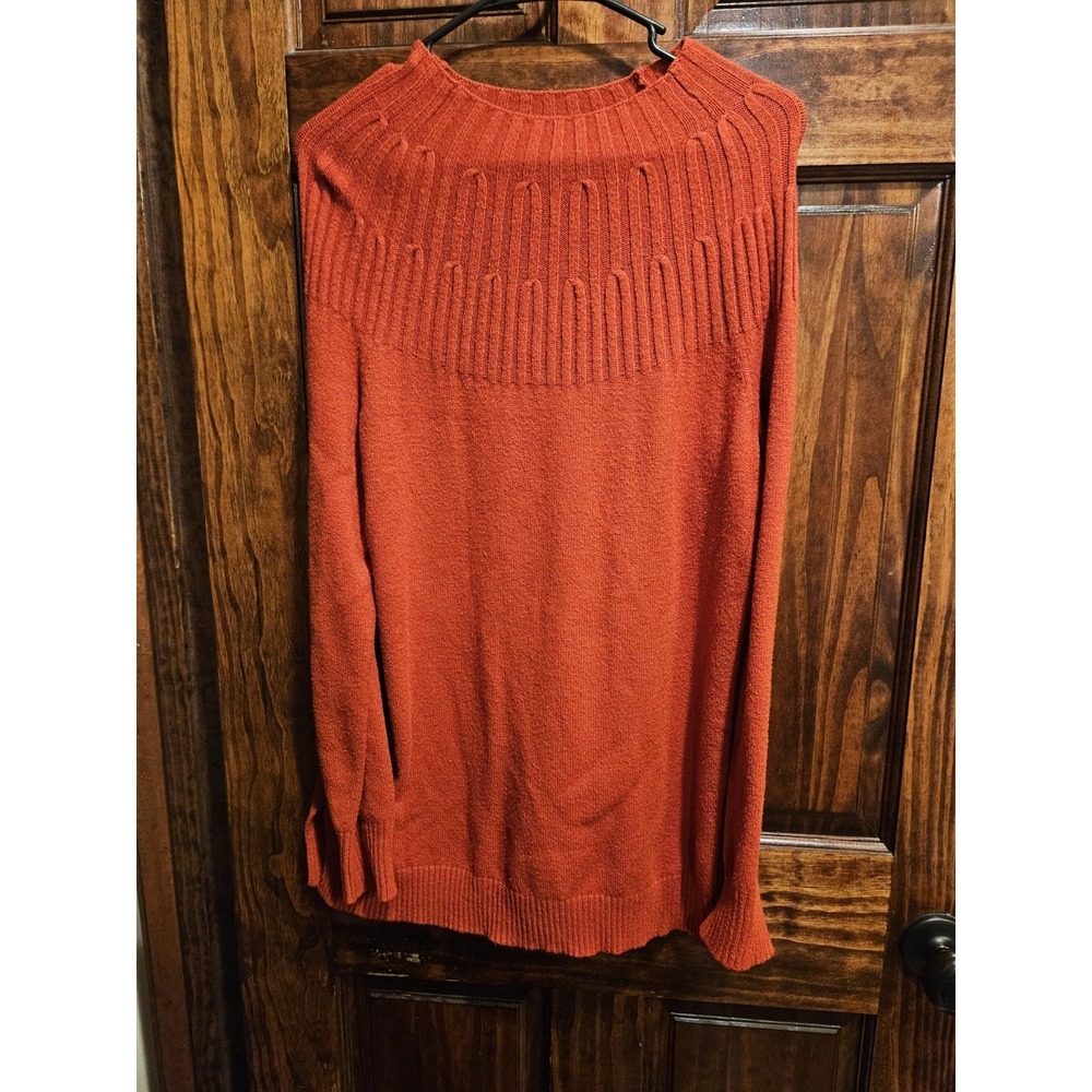 Anthropologie Welford Yoke Mock Neck Sweater Ribbed Burnt Orange Salmon Medium